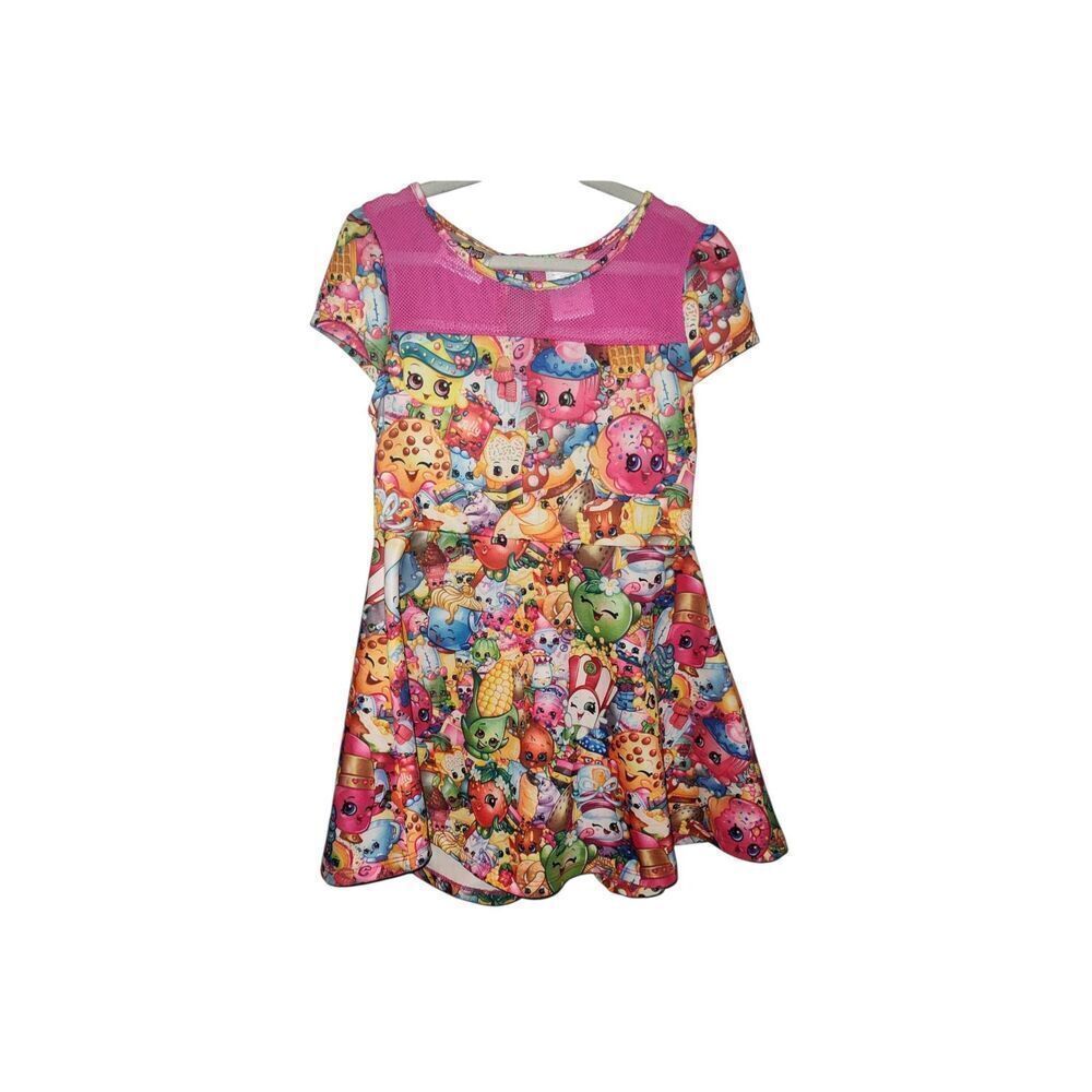SHOPKINS girl's all over print dress XS 4/5  costume mesh neck Pink